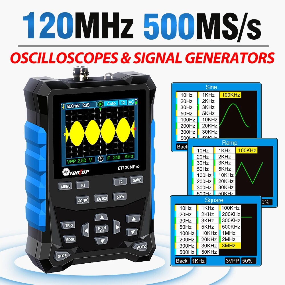 Digital Storage Oscilloscope 100Mhz - TOOLTOP ET120MPro Oscilloscopio digitale portatile 120